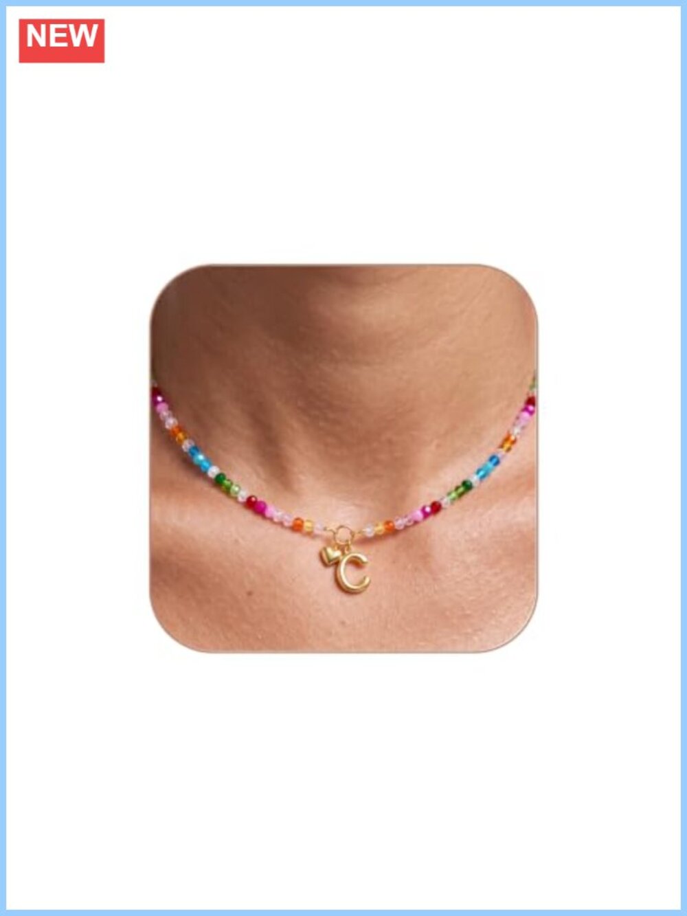 Colorful Beaded Initial Necklace with Heart Charm - Boho Jewelry Gift